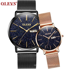 OLEVS 2866 Watches Couple Original Brand Star Date Luxury Casual Ultra Thin Mesh Watch Women Men Lover Waterproof Ready Stock